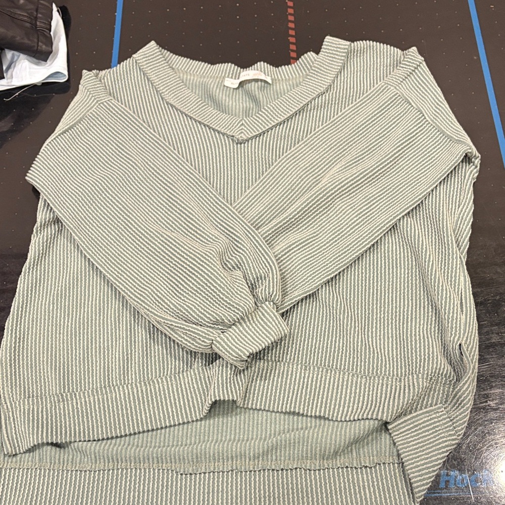 Altar'd State Sage Striped V-Neck Blouse